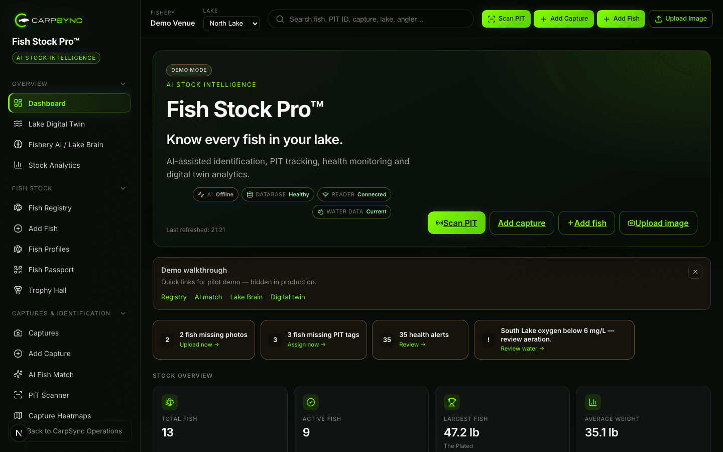 CarpSync Fish Stock Pro fish records interface