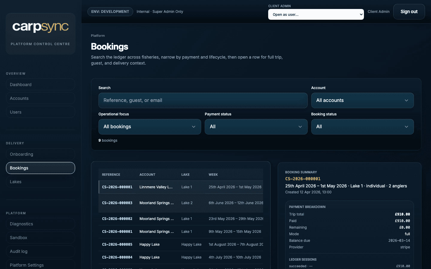 CarpSync admin bookings and availability calendar on a phone