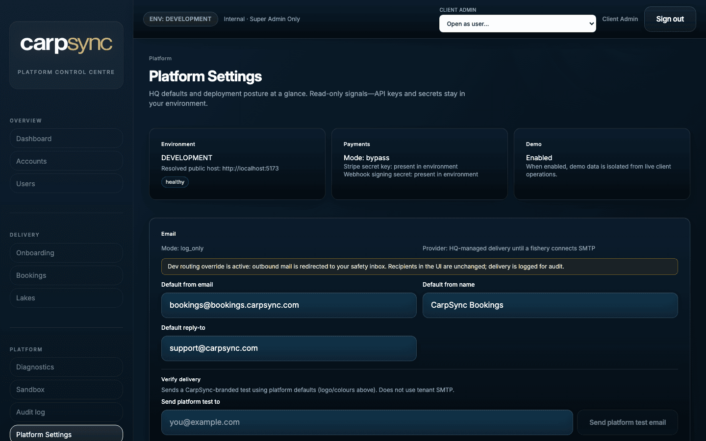 CarpSync operations and payment settings on mobile