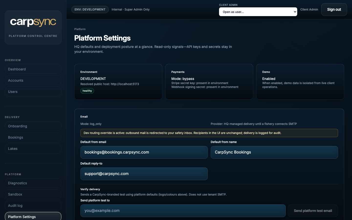 Payments and operational settings in CarpSync